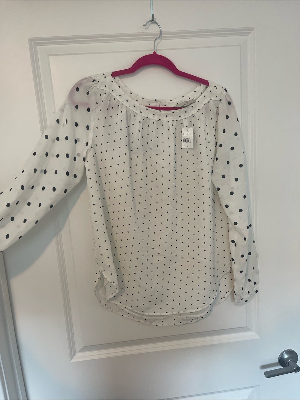 LOFT White Blouse with Black Polka Dots